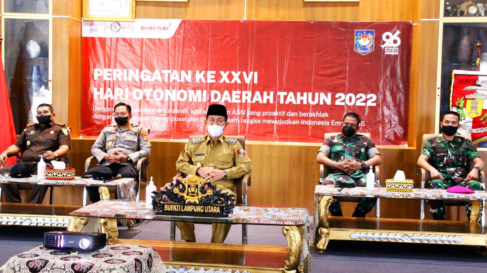 Bupati Lampung Utara H. Budi Utomo, S.E.,M.M Hadiri Peringatan ke XXVl Hari Otonomi Daerah