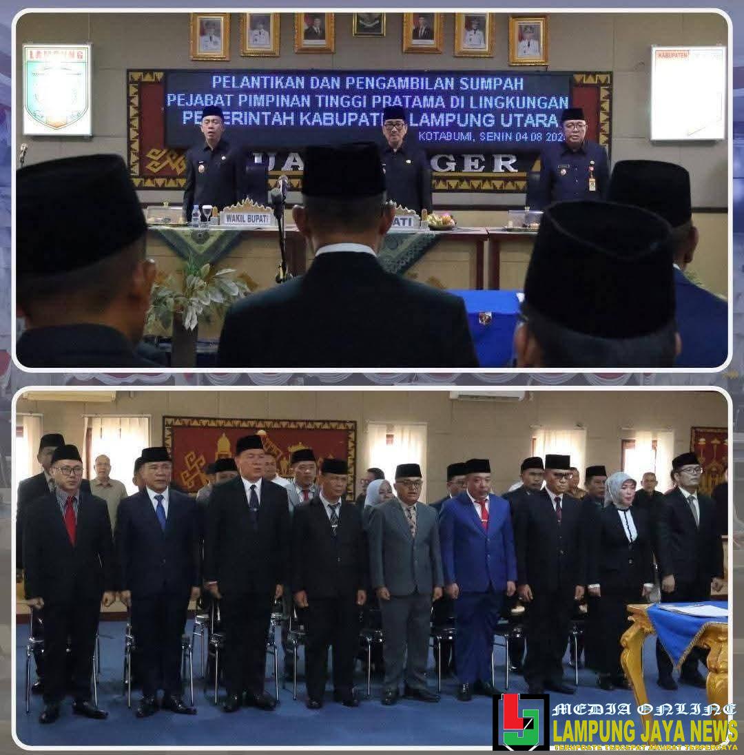 Bupati Dr. Ir. H. Hamartoni Ahadis, M.Si. Lantik 17 Pejabat Pimpinan Tinggi Pratama Pemkab Lampung Utara