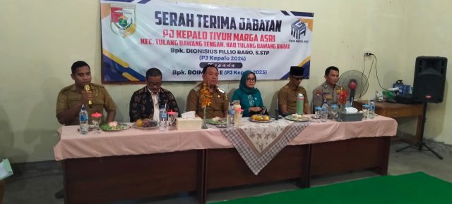 Serah Terima Jabatan PJ Kepalo Tiyuh Marga Sari: Estafet Kepemimpinan dari Dionisius Fillio Raro, S.STP Kepada Boiman, SE