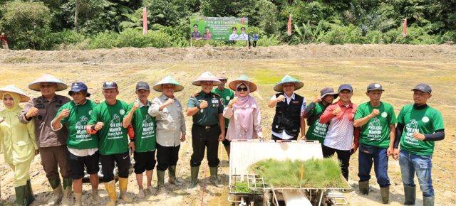 Wujudkan Astacita Presiden Kajati Lampung Bersama Bupati Lambar Tanam Padi Bersama Warga