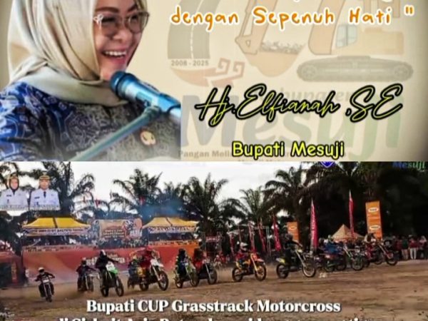 Bupati Elfianah Hadiri Kompetisi Bupati Cup Grasstrack Motocroos Bersama Owner CV Tani Agung di Sirkuit Aris Putra 